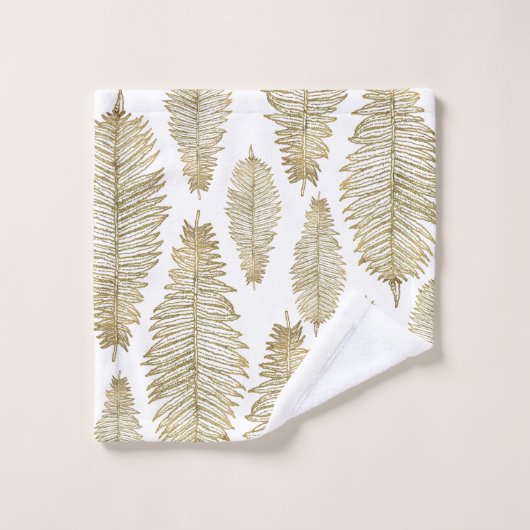 Chic Elegant White en Gold Fern Leaf Pattern Bad Handdoek (Wasdoekje)