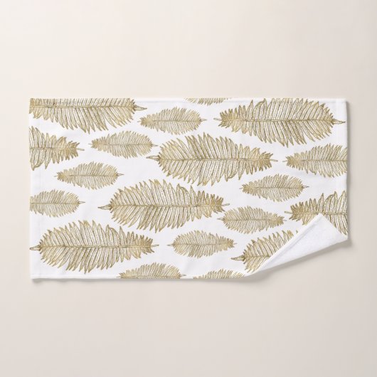 Chic Elegant White en Gold Fern Leaf Pattern Bad Handdoek (Handdoek)