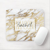 Chic Elegant White en Gold Marble Monogram Muismat (Met muis)