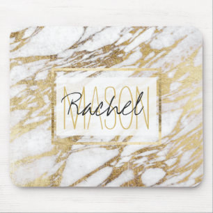 Chic Elegant White en Gold Marble Monogram Muismat