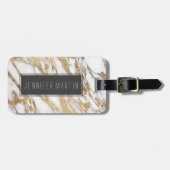 Chic Elegant White en Gold Marble Pattern Bagagelabel (Voorkant horizontaal)