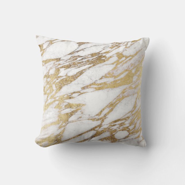 Chic Elegant White en Gold Marble Pattern Kussen (Voorkant)