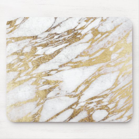 Chic Elegant White en Gold Marble Pattern Muismat (Voorkant)