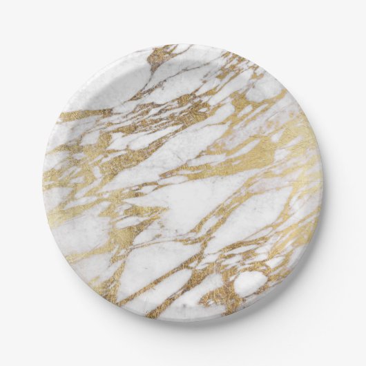 Chic Elegant White en Gold Marble Pattern Papieren Bordje (Voorkant)