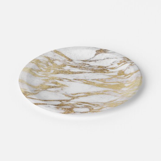 Chic Elegant White en Gold Marble Pattern Papieren Bordje (Gekanteld)
