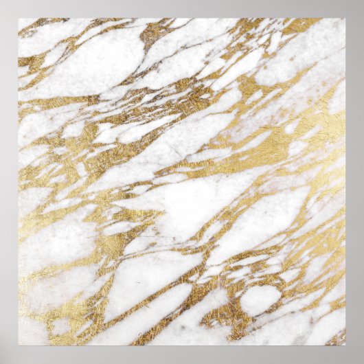 Chic Elegant White en Gold Marble Pattern Poster (Voorkant)