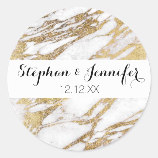 Chic Elegant White en Gold Marble Pattern Ronde Sticker (Voorkant)