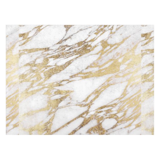 Chic Elegant White en Gold Marble Pattern Tafelkleed (Voorkant (Horizontaal))