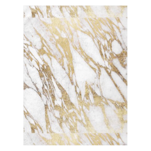 Chic Elegant White en Gold Marble Pattern Tafelkleed (Voorkant)