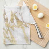 Chic Elegant White en Gold Marble Pattern Theedoek (Quarter Fold)