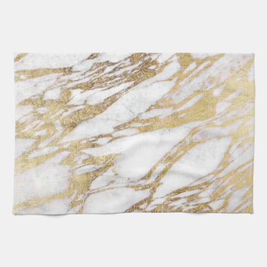 Chic Elegant White en Gold Marble Pattern Theedoek (Horizontaal)