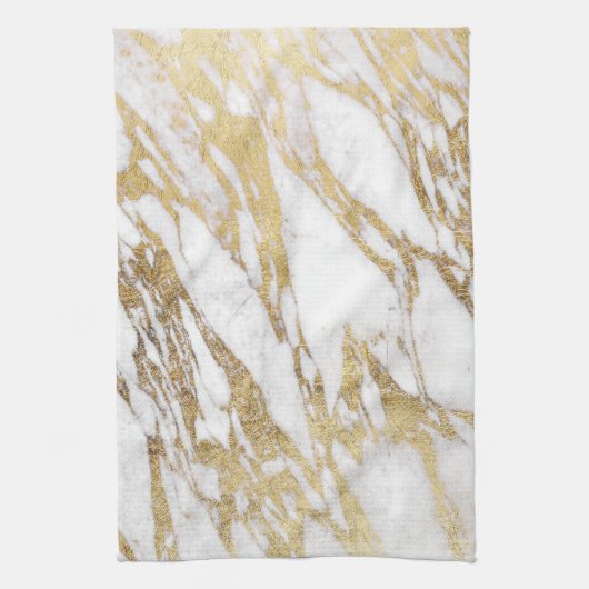 Chic Elegant White en Gold Marble Pattern Theedoek (Verticaal)