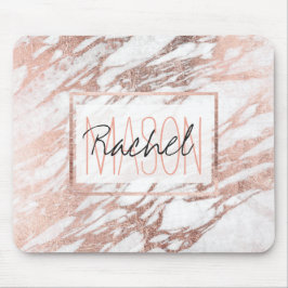 Chic Elegant White en Roos Gold Marble Monogram Muismat