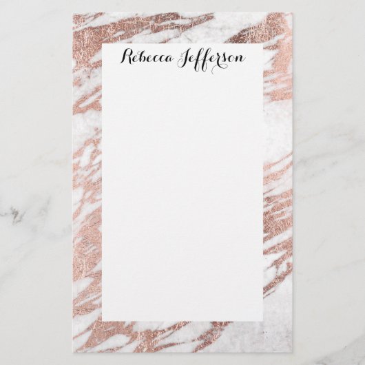 Chic Elegant White en Roos Gold Marble Pattern Briefpapier (Voorkant)