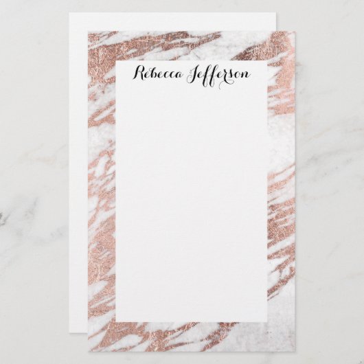Chic Elegant White en Roos Gold Marble Pattern Briefpapier (Voorkant / Achterkant)