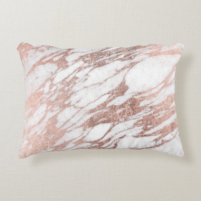 Chic Elegant White en Roos Gold Marble Pattern Decoratief Kussen (Voorkant)