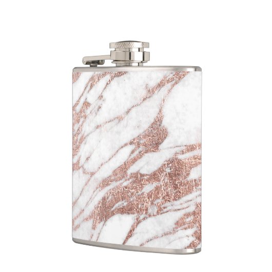 Chic Elegant White en Roos Gold Marble Pattern Heupfles (Links)