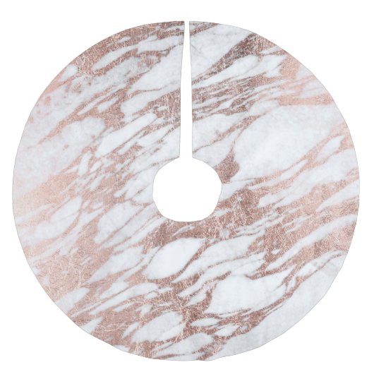 Chic Elegant White en Roos Gold Marble Pattern Kerstboom Rok (Voorkant)