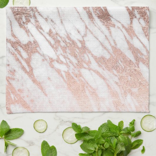 Chic Elegant White en Roos Gold Marble Pattern Theedoek (Gevouwen)