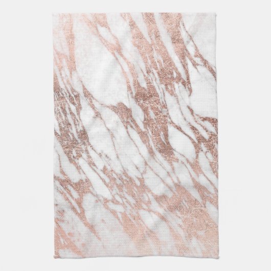 Chic Elegant White en Roos Gold Marble Pattern Theedoek (Verticaal)