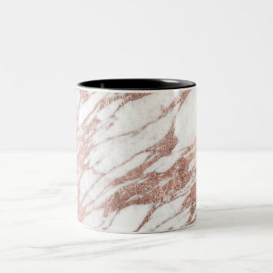 Chic Elegant White en Roos Gold Marble Pattern Tweekleurige Koffiemok