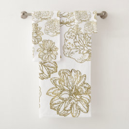 Chic Elegant White Gold Line Drawing Flower Patter Bad Handdoek