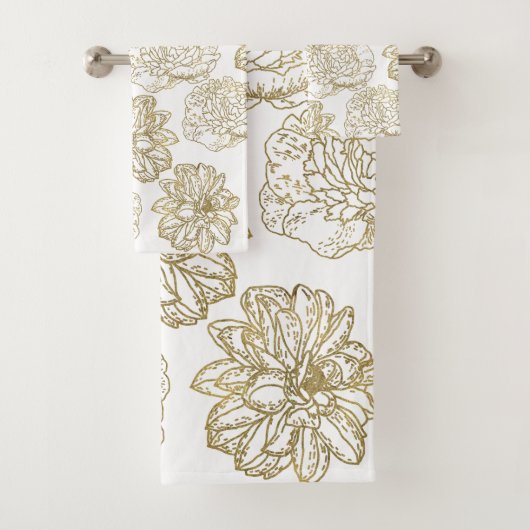 Chic Elegant White Gold Line Drawing Flower Patter Bad Handdoek (Insitu)