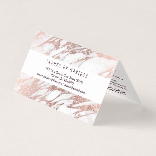 Chic Elegant White Rose Gold Marble Lashes Visitekaartje (Achterkant)