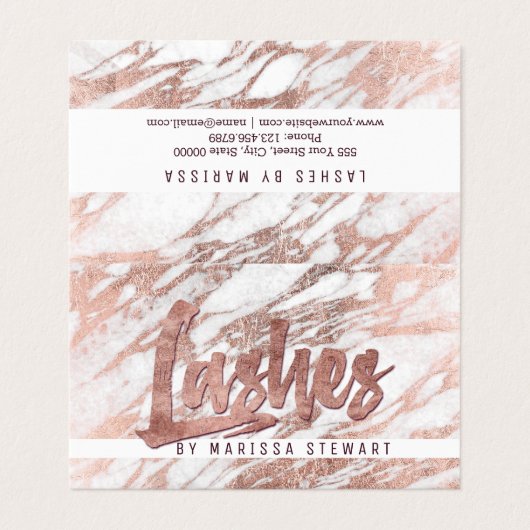 Chic Elegant White Rose Gold Marble Lashes Visitekaartje (Buitenkant ongevouwen)