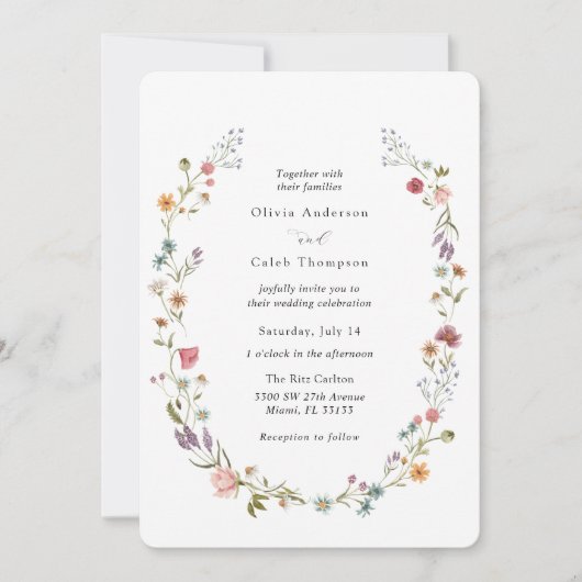 Chic Elegant Wildflower Wreatding Wedding Invitati Kaart (Voorkant)