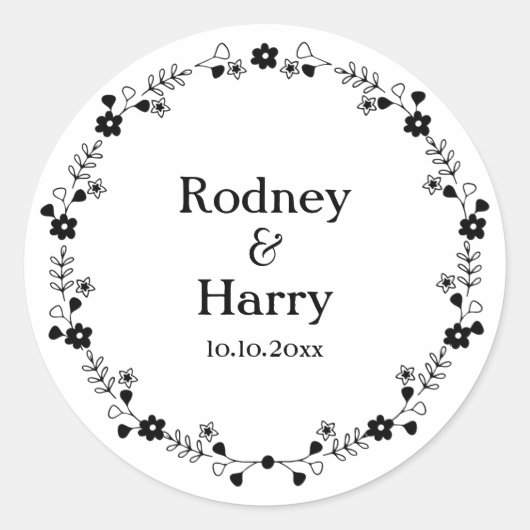 Chic Elegant Wildflower Wreath Wedding Verloving Ronde Sticker (Voorkant)