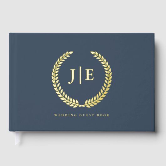 Chic Elegant Wreath Monogram Wedding Gastenboek (Voorkant)