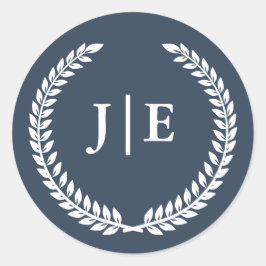 Chic Elegant Wreath Monogram Wedding Ronde Sticker