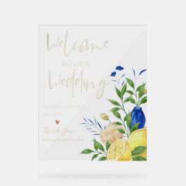 Chic Elegant Zomer Lemon Bloemen Huwelijk Welkom Acryl Bord