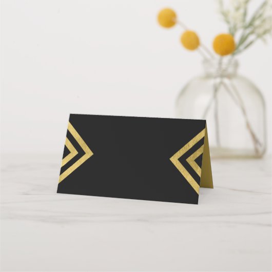 Chic Elegant Zwart en Faux Goud Geometrisch Plaatskaartje (Voorkant)