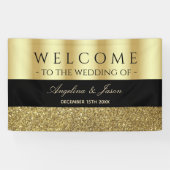 Chic Elegant Zwart en Goud Huwelijk Welkom Spandoek (Horizontaal)