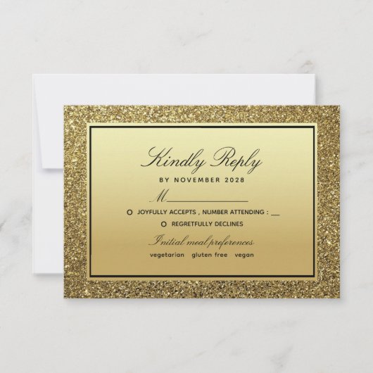 Chic Elegant Zwart en Goud Trouwen RSVP Kaartje (Voorkant)