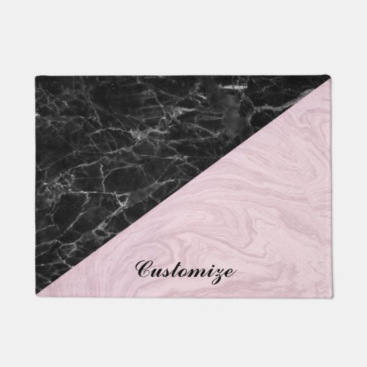 Chic Elegant zwart roze marmer personaliseren Deurmat (Voorkant)