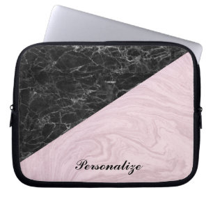 Chic Elegant zwart roze marmer personaliseren Laptop Sleeve
