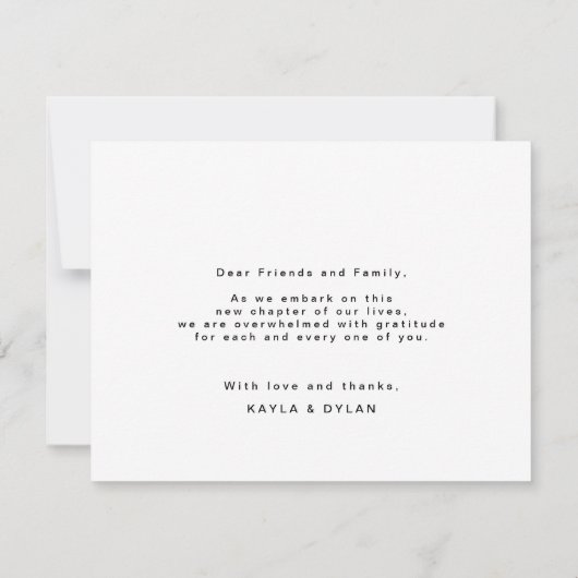 Chic Elegant Zwart Wit Script Hart Bedankkaart (Achterkant)