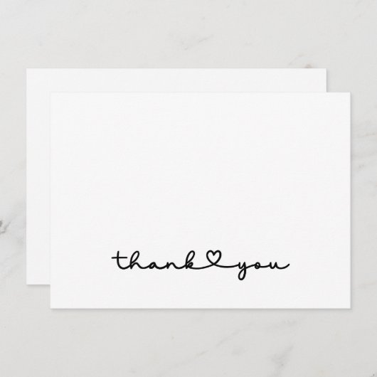 Chic Elegant Zwart Wit Script Hart Bedankkaart (Voorkant / Achterkant)