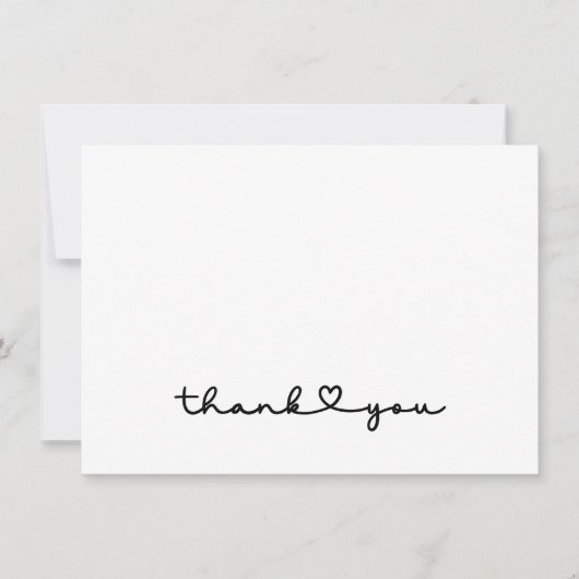 Chic Elegant Zwart Wit Script Hart Bedankkaart (Voorkant)