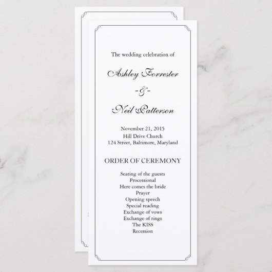 Chic Elegant Zwart Wit Trouwprogramma Programmakaart (Voorkant / Achterkant)