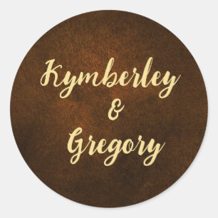 Chic Elegante Donkerbruin Getextureerd Gouden Acce Ronde Sticker