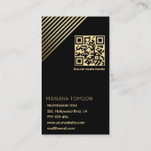 Chic elegante gouden/zwarte strepen Qr code Visitekaartje (Achterkant)