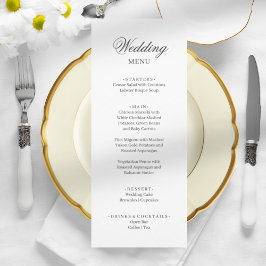 Chic elegante minimalistische witte grijze bruilof menu