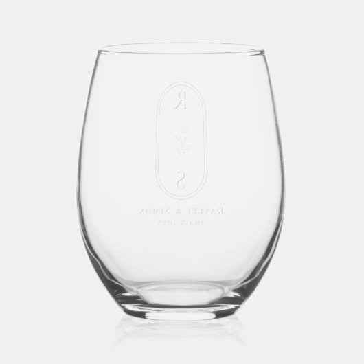 Chic Elegante Minimalistische Zwarte Monogram Begi Wijnglas Zonder Voet (Achterkant)