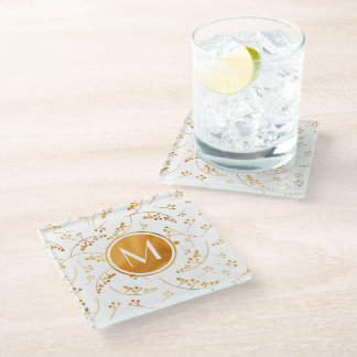 Chic elegante monogram gouden bessen patroon glazen onderzetter