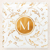 Chic elegante monogram gouden bessen patroon glazen onderzetter (Voorkant)
