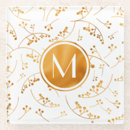 Chic elegante monogram gouden bessen patroon glazen onderzetter